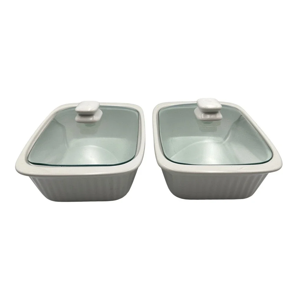 Ceramic Baking Dishes with Lids White Set of 2‎ Oven Microwave Dishwasher Safe